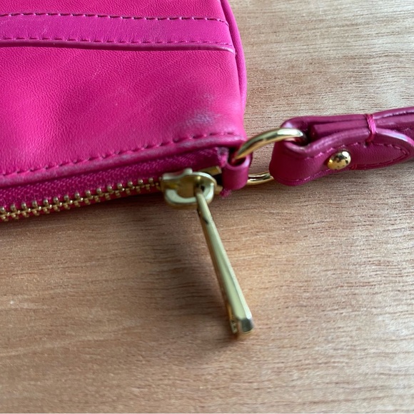 Lauren Ralph Lauren pink leather coin purse wristlet money wallet clutch gold - Picture 9 of 10
